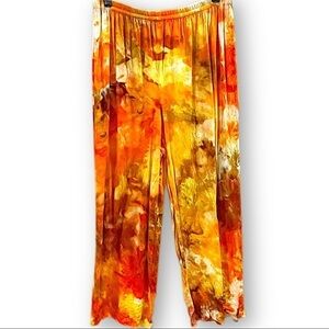 Tie dye capri lounge pants rayon fall foliage colors orange brown gold yellow